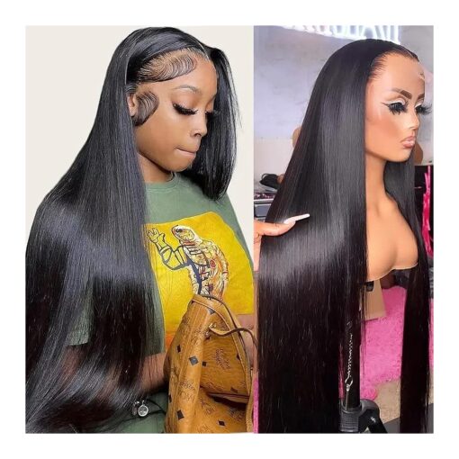 34 Inch Straight Lace Front Wigs Human Hair Pre Plucked 180 % Density Glueless 13x4 HD Lace Frontal Wigs Human Hair Natural Hairline Brazilian Virgin Human Hair Wigs for Black Women 12A