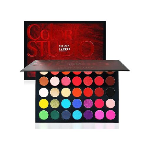 35 Color Studio Eyeshadow Palette, Pop Makeup Inner Artist Matte Shimmer Luminous Velvet Texture Pressed Colors Powder Creamy Eye Shadow Blendable Natural Makeup Palette