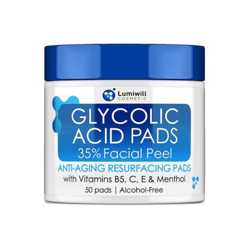 Glycolic Acid Pads 35 % - Peel Pads with Natural Glycolic Acid, Vitamin B5, C, E - Works for Dark Spots, Acne, Breakouts and Reduces Fine Lines & Wrinkles - Anti-Aging Glycolic Facial Peel Treatment