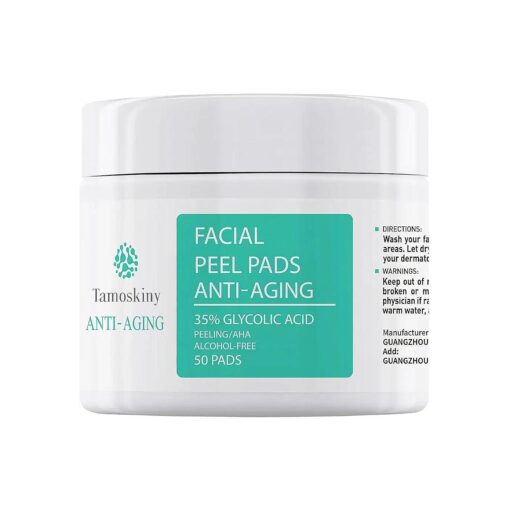 35 % Glycolic Acid Pads for Face & Body, Exfoliating Facial Peel, AHA Resurfacing Pads with Vitamins B5, C & E, Green Tea, Glycolic Acid Peel Pads for Dark Spots Acne Fine Lines & Wrinkles 50 Pads