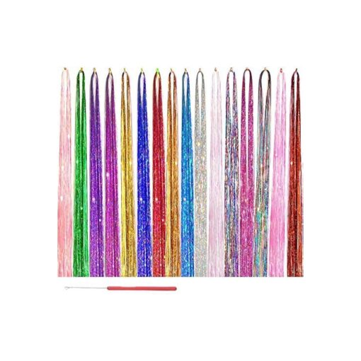 AMchoice Hair Tinsel Kit with Tools 16 Colors 3500 Strands Fairy Hair Tinsel Heat Resistant Sparkling Shiny Tinsel Hair Extensions 48 Inch Colorful Hair Tinsel strands Kit