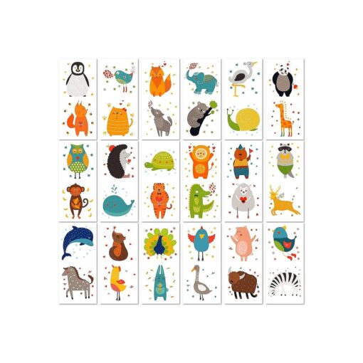 Cute Zoo Animals 36 Temporary Fake Tattoo Set, 18 Individually Wrapped Sheets | Kids Girls & Boys Birthday Party Favor Gift Supply