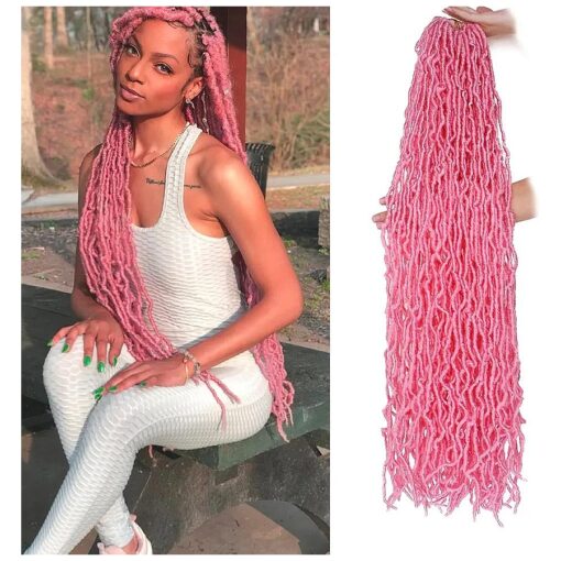 Leeven Pink 36 Inch Soft Locs Crochet Braids Hair 3 Pakcs Distressed Faux Locs Long Boho Goddess Locs Natural Butterfly Locs Curly Wavy Synthetic Braiding Hair Dreadlock Extensions for Black Women