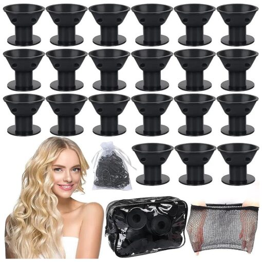 36 Pack Black Magic Hair Rollers, 0.79 inch Self Grip DIY Hair Styles for Long Medium Short Hair, Long Lasting Volume, Women Home Hairdressing Tools,1 Net Cap,1 Zipper Bag,100 Rubber Band