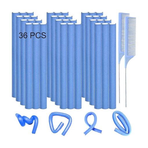 36 PCS 9.45" Hair Rollers Flexi Rods, Flexible Curling Rods Hair Foam Roller, Bendy Rollers for Hair Twist Foam Hair Rollers Curlers, No Heat for Long Short Hair Women & 2 Steel Pintail Comb Rat Tail Combs