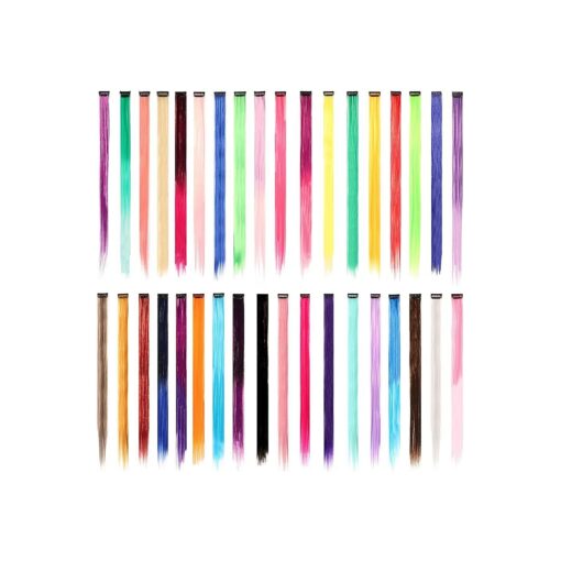 SOTOGO 36 Pieces Clip in Hair Extensions Colorful Straight Hair Extensions Hair Streak Party Highlights Hairpieces for Women Girls ( 36 Colors, 22 Inches )