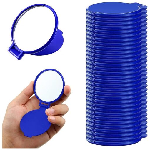 Round Mirror Compact Mirror Mini Folding Mirror Portable Round Mirror Makeup Mirror for Women Girls Travel Daily Use ( Royal Blue, 36 Pieces )