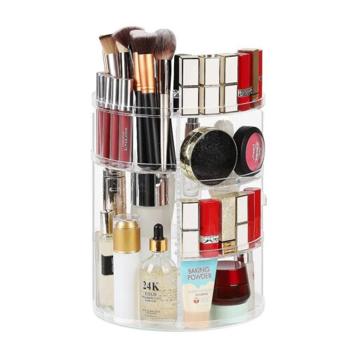 Syntus 360 Rotating Makeup Organizer, Adjustable Bathroom Makeup Spinning Storage Holder, Large Capacity Carousel Cosmetics Display Cases for Vanity, Skincare, Countertop Organization, Clear