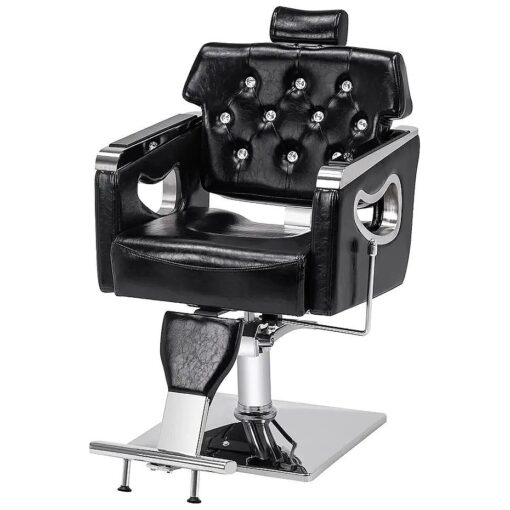 BarberPub Barber Chair Reclining Salon Chair for Hair Stylist, Antique Hair Spa Salon Styling Beauty Equipment 8132 ( Black )