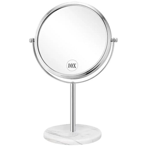 ALHAKIN 10x Magnifying Makeup Mirror, 8 Inch Double Sided Make Up Mirror for Desk, Swivel Tabletop Mirror with Marble Base for Bathroom, Chrome