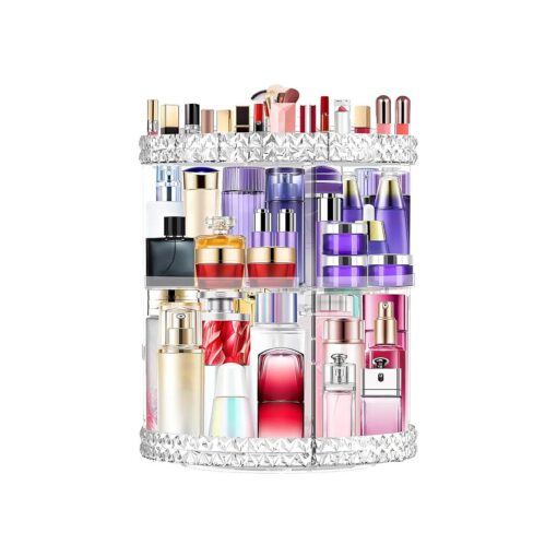 360 Rotating Makeup Organizer, Large Capacity Cosmetic Organizer Perfume Organizer DIY Placement Make up Organizer and Storage for Dresser, Clear, Acrylic