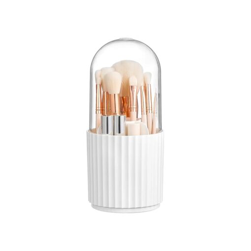 HBlife Makeup Brush Holder with Lid 360 Rotating Makeup Brush Organizer with Cover Cosmetic Organizer Dustproof Makeup Brushes Container Spinning Brush Holder for Vanity and Bathroom, Vertical