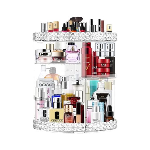 360 Rotating Makeup Organizer Large Capacity Cosmetics Organizer Beauty Organizer Clear Cosmetic Storage Display Case with 8 Layers and Detachable Shelves for Bedroom Dresser