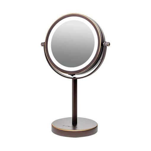 Ovente Lighted Vanity Mirror 6 Inch Table Top 1X 7X Magnification LED 360 Adjustable Double Sided Spinning Personal Makeup Stand Desk Bathroom Battery Powered Circle Large Antique Bronze MLT60ABZ1X7X