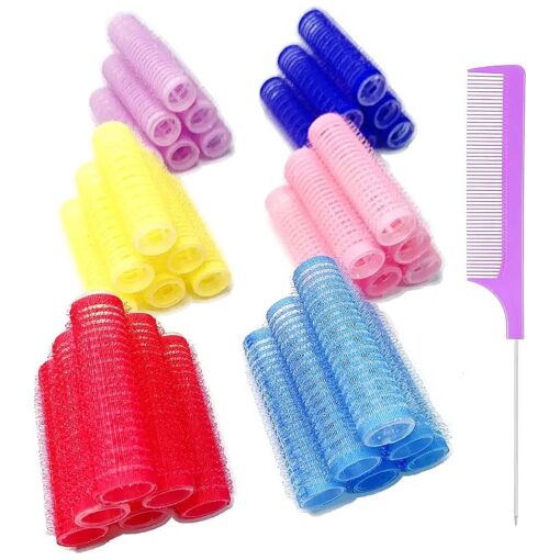 36PCS Self Grip Small Hair Curlers Heatless Roller Hair Curlers Pro Salon Hairdressing Curler DIY Curly Hairstyle Hair Rollers Tools Rat Tail Comb for Women Medium Short Hair ( 0.6 x 2.4 Inch )