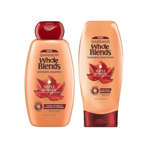 Garnier Whole Blends - Maple Remedy - Paraben Free Vegan Formula - Shampoo & Conditioner Set - Net Wt, 12.5 FL OZ ( 370 mL ) Per Bottle - One Set