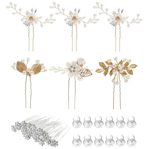 Lawie 38 Pack Women Wedding Bridal Bride Hair Clips Side Combs Gold Decorative Bobby Pins Barrettes Vines Party Prom Headpiece Hairstyle Accessories Vintage Crystal Rhinestone Pearl Flower Silver Gold