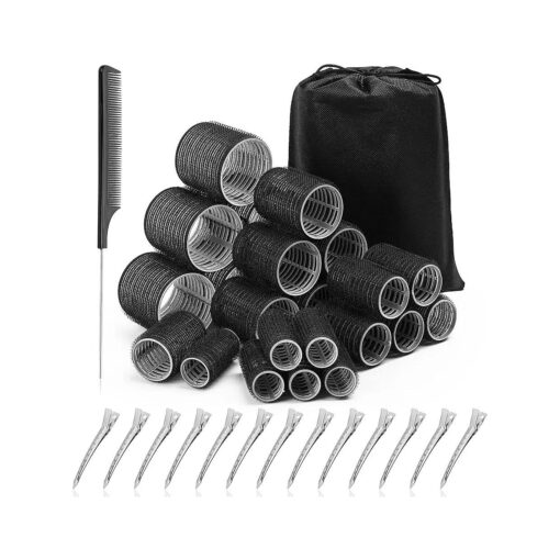 Hair Rollers for Blowout Look Long Hair, Rollers Hair Curlers 38 Pcs Self Grip Hair Rollers Set with 24Pcs Hair Rollers 4 Sizes and 12 Pcs Hair Clips, Comb and Storage Bag for Hair Volume ( Black )