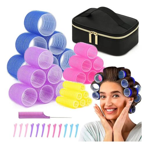 Hair Rollers Set with Free Cosmetic Bag - Self Grip Heatless Sooninno Hair Curlers for medium hair Long hair, Volume Hair - Set of 38 PCS, Hair Rollers with Clips, Comb, Best Rollers Hair Curler