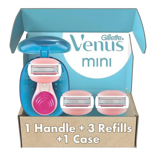 Gillette Venus Mini ComfortGlide White Tea Razors for Women, Includes 1 Mini Handle + 3 Refills + 1 Case