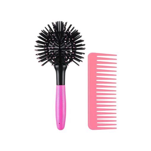 3D Bomb Curl Hair Brush 360deg Round Styling Hair Brush Detangling Hairbrush Spherical Ball Brush Salon Round Hair Curling Curler and Wide Tooth Comb for Curly/Long/Wet/Dry Hair