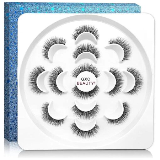 3D False Lashes Natural Look - 7 Pairs Reusable Fake Eyelashes Soft Volume Fluffy, Handmade Faux Mink Eye Lash Kit