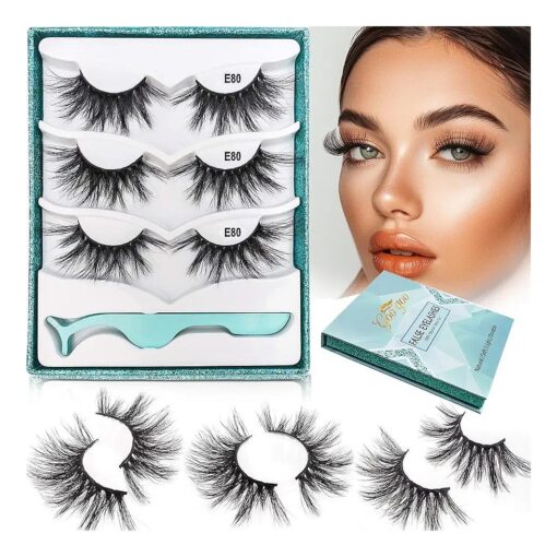 GOO GOO Eyelashes 3D Mink Fur, Fake Lashes 25mm Dramatic Long 1 Style 3 Pairs/set Natural Siberian False Eyelashes Hand Made Strips Lashes Fluffy Full Reusable Mink Eyelashes