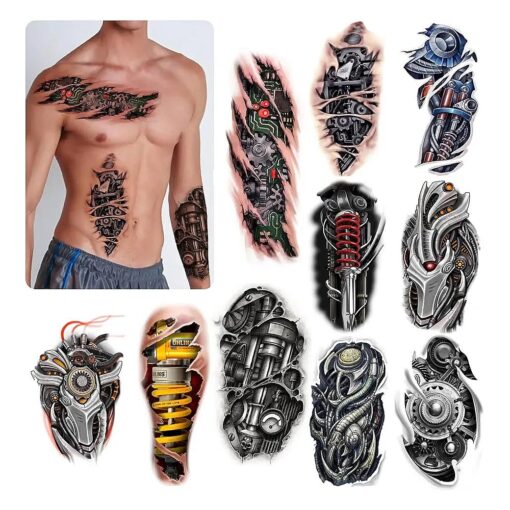 ROARHOWL Very cool machine 3D realistic fake tattoos, wound robot makeup Temporary Tattoos for men women ( Design 5 )