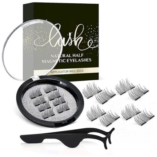 VASSOUL Dual Magnetic Eyelashes, Half Lash, 0.2mm Ultra Thin Magnet, Light weight Reusable 3D Eyelashes with Applicator