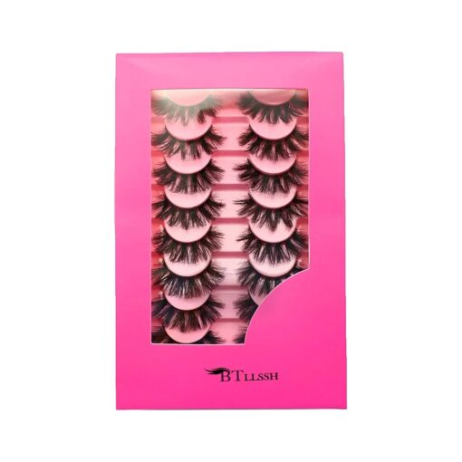 12 Pairs 3D Eyelashes Faux Mink Cross Fluffy Natural Look False Wispies Long Extension Makeup Thick Soft Reusable, No Glue, Black lashes with pink package, 11.5cmx19.5cmx2cm ( 3D985-8 )