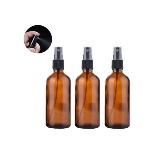 3PCS 100ml/3.34oz Refillable Empty Amber Glass Spray Bottle Liquid Container Travel Makeup Sample Lotion Essential Oil Containers Sprayers