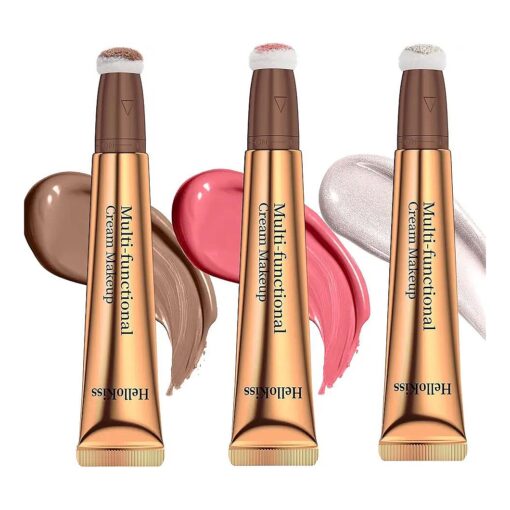 3PCS Liquid Contour Beauty Wand, Liquid Blush Highlighter Makeup Stick with Applicator, Cream Bronzer Stick Natural Matte Finish, Lightweight Blendable Cream Contour Highlighter Blush Wand