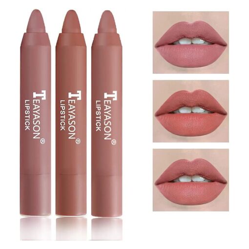 3PCS Nude Lipstick Set Matte Lip Stick Waterproof Long Lasting Lipstick Non-Stick Cup Velvet Lip Gloss Lip Stain Professional Lip Makeup Matte Lipstick Set B