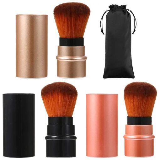 3PCS Retractable Makeup Brushes, Powder Foundation Kabuki Brush Travel Face Blush Brush with Cover for Concealer, Highlighter, Powder Cosmetics