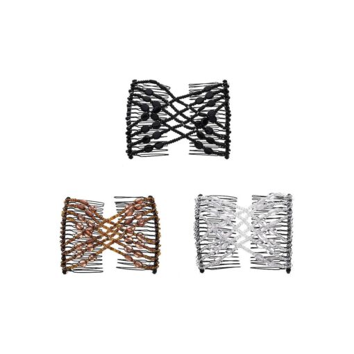 3Pcs Magic Hair Comb Ladies Bead Stretchy Women Hair Combs Professional Double Magic Slide Metal Comb Clip Hairpins