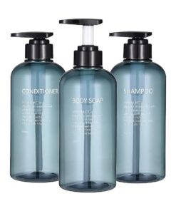 Shampoo and Conditioner Dispenser Bottles-3pcs 16.9oz Plastic Empty Refillable Pump Lotion Bottle Containers Set for Guest Bathroom Shower Body Wash, Reusable Cosmetic Labeled Bottles, Blue