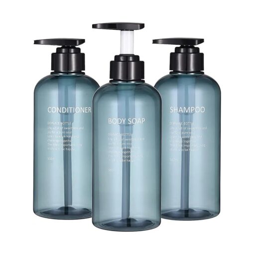 Shampoo and Conditioner Dispenser Bottles-3pcs 16.9oz Plastic Empty Refillable Pump Lotion Bottle Containers Set for Guest Bathroom Shower Body Wash, Reusable Cosmetic Labeled Bottles, Blue