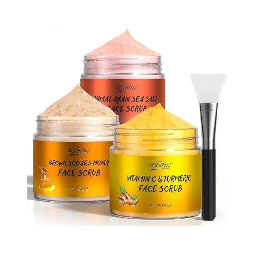 POP MODERN.C Face Scrub Set Vitamin C and Turmeric Facial Scrub Himalayan Sea Salt And Rose Exfoliator Brown Sugar And Honey exfoliating scrub Gentle Microdermabrasion Gift