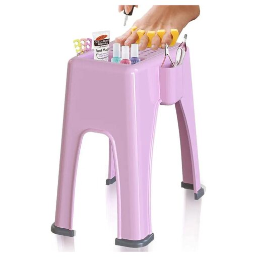 Skywin Shower Shaving Foot Rest - Plastic Shower Stool for Shaving Legs, 3 Pockets Hold Shaving Essentials, 9.27 x 7 x 10 inches ( Pink )