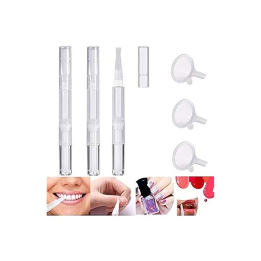 3 Pack 3 ml Transparent Twist Pens Empty Nail Oil Pen with Brush Tip, Cosmetic Lip Gloss Container Applicators Eyelash Growth Liquid Tube With 3 Pack Funnels for Women Female Girls