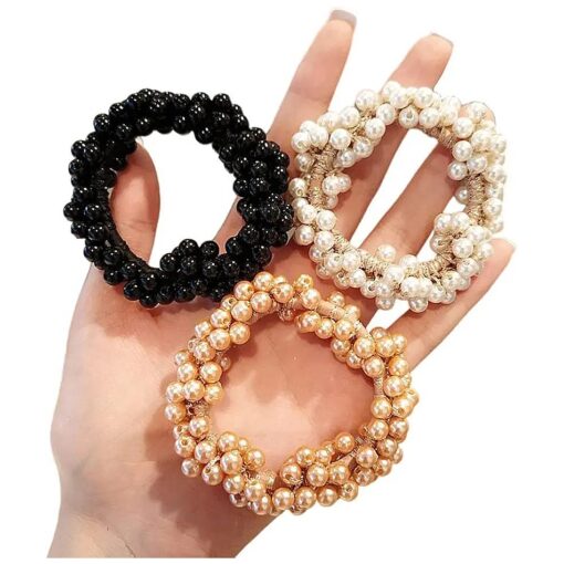 3 Pcs Fashion Women Pearls Beads Hair Band Rope Scrunchie Ponytail Holder