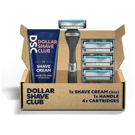 Dollar Shave Club, Diamond Grip Club Razor Handle, 4 Blade Club Razor Cartridges, Shave Cream With Aloe And Coconut Oil, Easy To Grip Handle, Shaving Kit, Value Bundle, 6 Piece Set