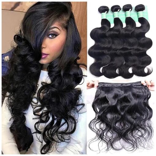 ANNELBEL Brazilian Hair 4 Bundles Body Wave 8A Virgin Unprocessed Human Hair Bundles Remy Human Hair Extensions Weave - Wavy Hair, Double Weft, Natural Black, ( 10", 50g ) /Bundle