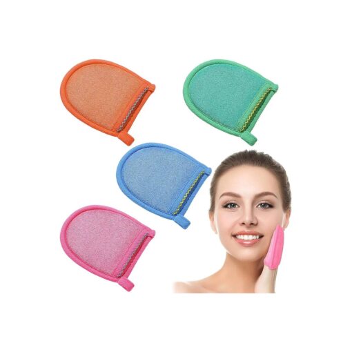 4 Pcs Facial Scrub Exfoliator Mitts Deep Exfoliating Gloves Face Scrub and Body Scrub Mitt Face Cleaning Mitten Skin Cleanser Dead or Dry Skin Remover Exfoliator Face Scrub Tool, 4 Colors