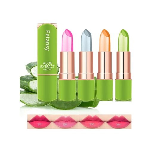 Petansy 4 Colors Aloe Vera Lipstick Jelly Lipstick Long Lasting Moisturizing Lip Balm Magic Temperature Color Changing Lip Care