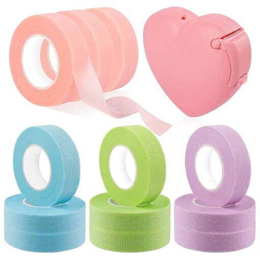 Rolybag 4 Colors Eyelash Extension Tape Breathable Eyelash Tape with Heart Shaped Tape Cutter Adhesive Non Woven Eyelash Tape Ladies Makeup Eyelash Tape Kits ( Style A )