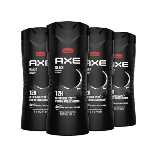 AXE Body Wash Black 4 Count 12h Refreshing Scent Cleanser Frozen Pear & Cedarwood Men 's Body Wash with 100 % Plant-Based Moisturizers 16 oz