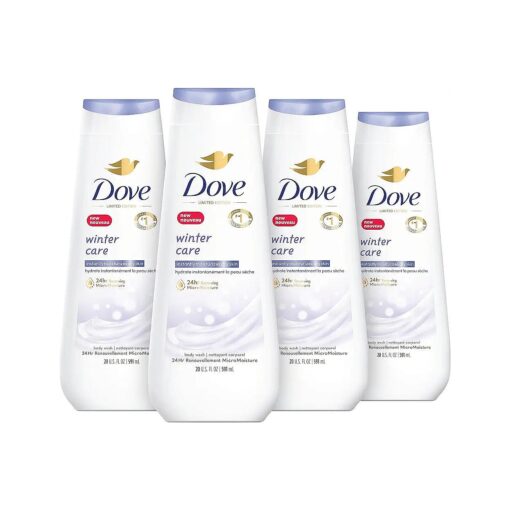 Dove Limited Edition Body Wash Winter Care 4 Count for Renewed, Healthy-Looking Skin with 24hr Renewing MicroMoisture Gentle Skin Cleanser Instantly Moisturizes Dry Skin 20 oz