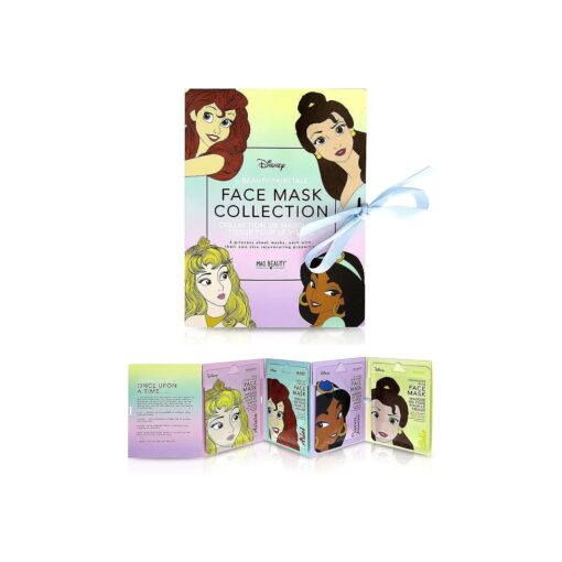 MAD Beauty Disney Princesses Face Mask Booklet ( Pack of 4 ) | Ariel, Aurora, Jasmine, and Belle | Lavender, Green Tea, Rose Water, and Cucumber to Soothe Skin for Princess-Like Glow !