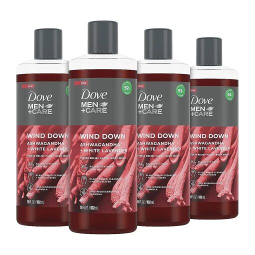 DOVE MEN + CARE Face + Body Wash For Men Wind Down Ashwagandha + White Lavender 18 oz 4 Count